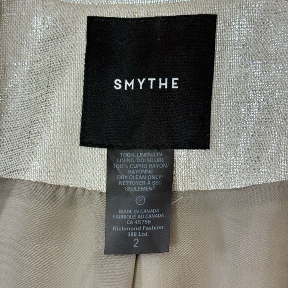 Smythe 100% Linen One Button Blazer Pewter Size 2 Career Office Siren Mob Wife - Picture 5 of 12